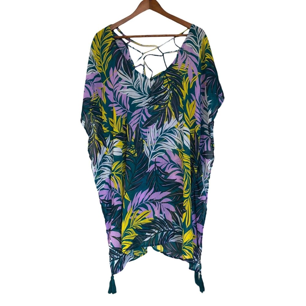 Palisades Beach Club Tropical‎ Swim Cover Up Bamboo Semi-Sheer Textured XL/XXL